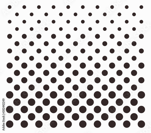 dotted pattern on white background. Pink polka dots from large to small on white background. Decorative wallpaper template. Vector retro slyle.