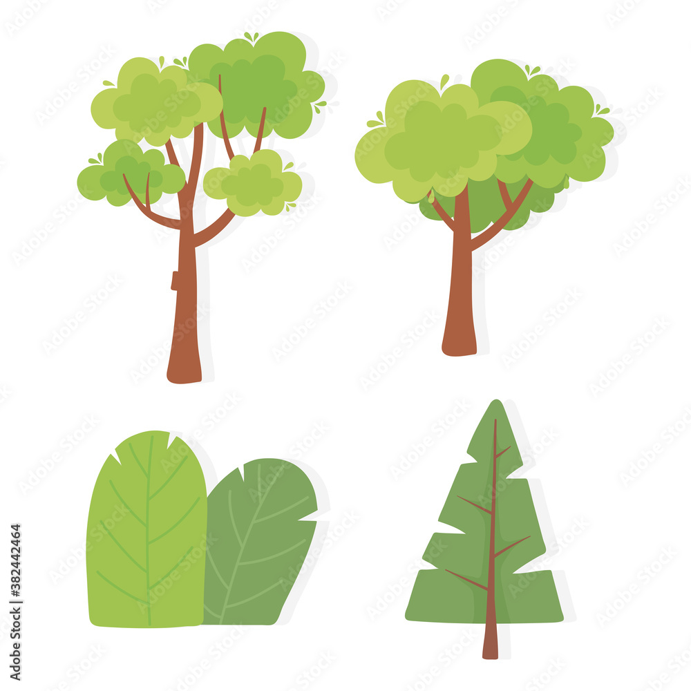 Fototapeta set of different trees vegetation nature landscape isolated icons