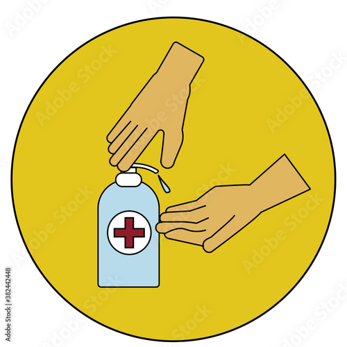 washing hand with Antibacterial hand sanitizer, disinfection gel symbol in cartoon flat illustration vector isolated in white background.