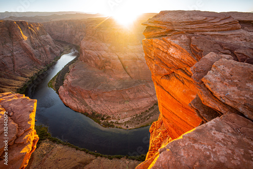 Grand canyon, Glen Canyon. Sunset moment at Horseshoe bend Grand Canyon National Park. Panoramic view of the Arizona deserts.