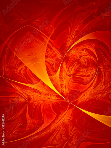 Creative background with powerful and bright abstract sun, waves and sinuous shapes, decorative image for advertising or designs