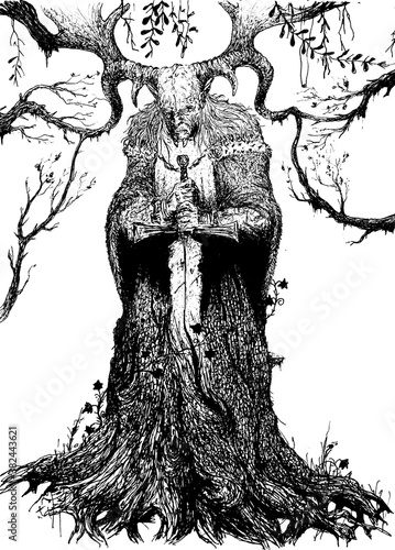 Принти на полотні guardian of the forest elf with a sword tree-man king of the forest fairy army