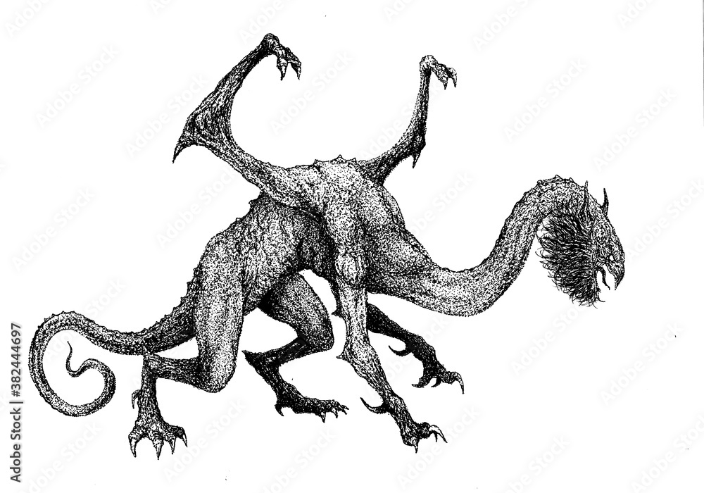dragon without wings black and white monster monster beast
