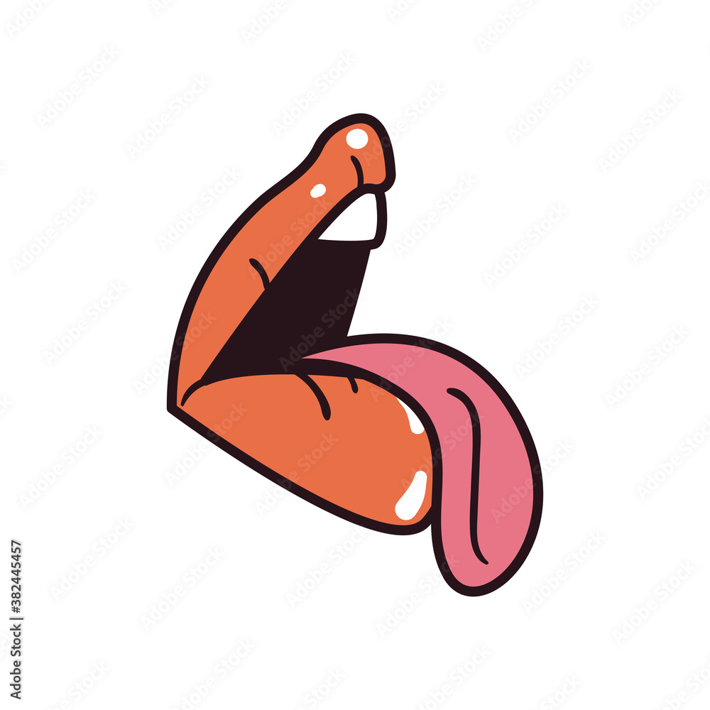 pop art female mouth showing tongue line and fill style icon vector design pop art female mouth showing tongue line and fill style icon vector design