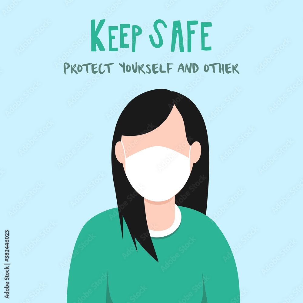 Women wearing facemask banner. Nurse keep safe from covid-19 by using face mask. Doctor in mask. Corona virus protection flat illustration vector. 