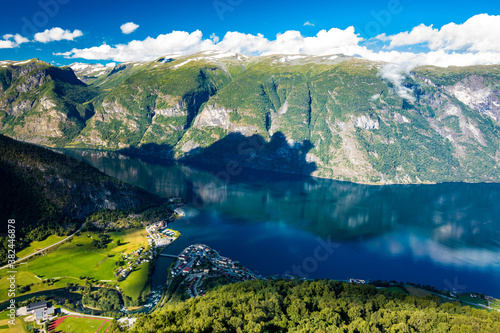 View of the Aurlandsfjord - Sognefjorden from the Stegastein viewpoint  Norway