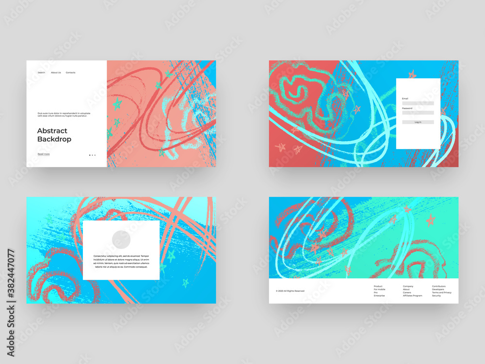 Set of backgrounds for landing page. Web design with abstract illustration. Hand drawn illustration. Textured backdrop. Eps10 vector.