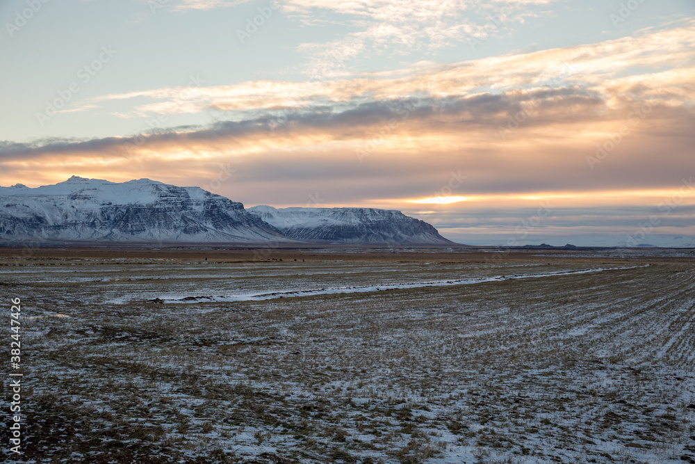 Sunrise in the Icelandic countryside