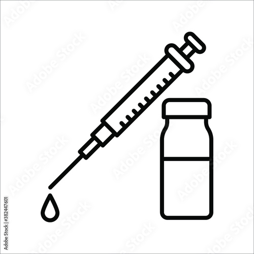 vector medical icon for pandemic vaccine ampoule and syringe. Image of covid-19 vaccine and syringe. Illustration of antiviral vaccine.