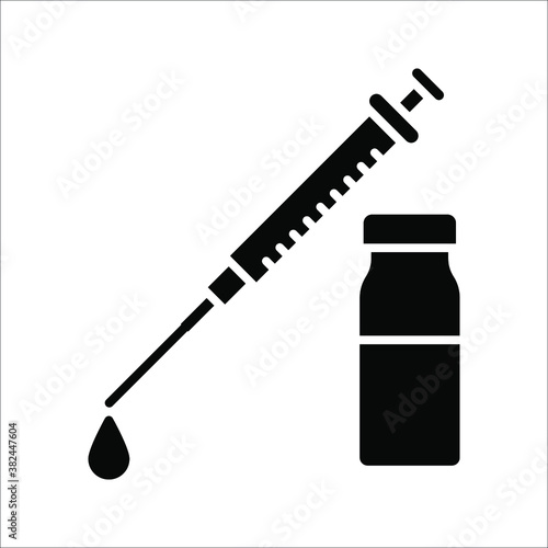 vector medical icon for pandemic vaccine ampoule and syringe. Image of covid-19 vaccine and syringe. Illustration of antiviral vaccine.