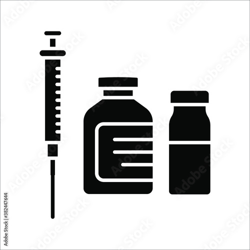 vector medical icon for pandemic vaccine ampoule and syringe. Image of covid-19 vaccine and syringe. Illustration of antiviral vaccine.