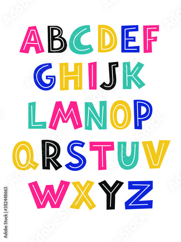 Vector cute colorful alphabet for kids. Can be used as elements for your design for greeting cards, nursery, poster, card, birthday party, packaging paper design, baby t-shirts prints © Zukhra