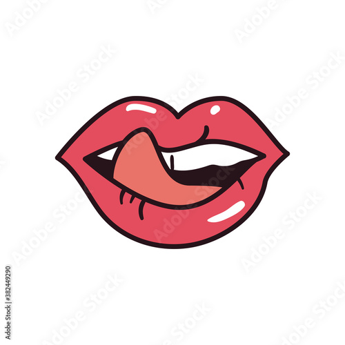 pop art female mouth showing tongue line and fill style icon vector design