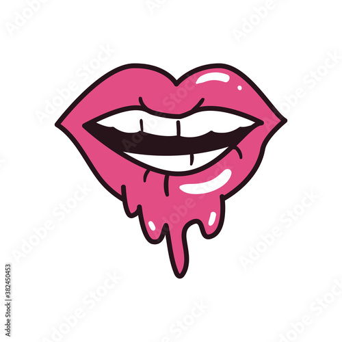 pop art female mouth melting line and fill style icon vector design