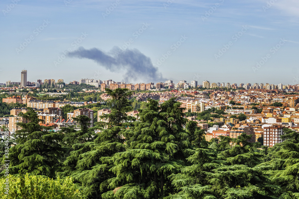 Skyline of the city of Madrid, capital of Spain. View from Palacio Real (Royal Palace).