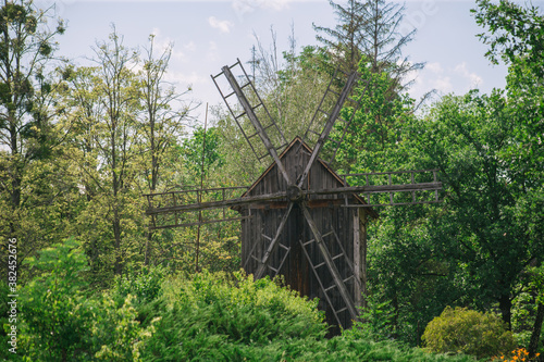 Old wooden mills surrounded by nature