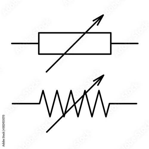 Symbol of a variable resistor with linear control, the electric resistance of the black lines, electronic components, radio components