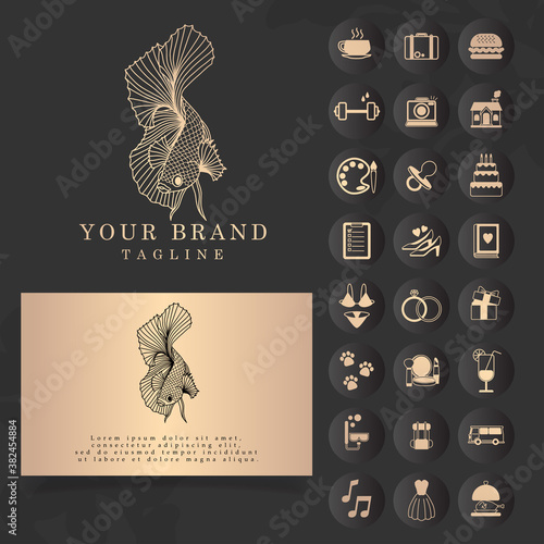 simple line elegant betta fish logo editable template