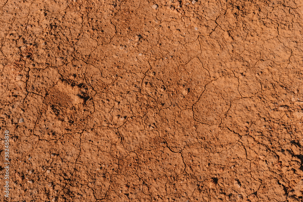 Close up of baked clay background Texture. Dry earth texture background concept for global warming themes. Dry cracked land.