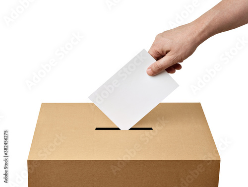 ballot box casting vote election referendum politics elect man female democracy hand voter political