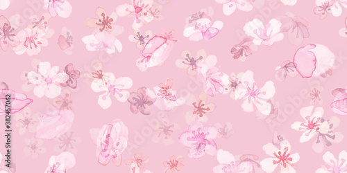 Sakura Vector. Watercolor Cherry Flower. Seamless 
