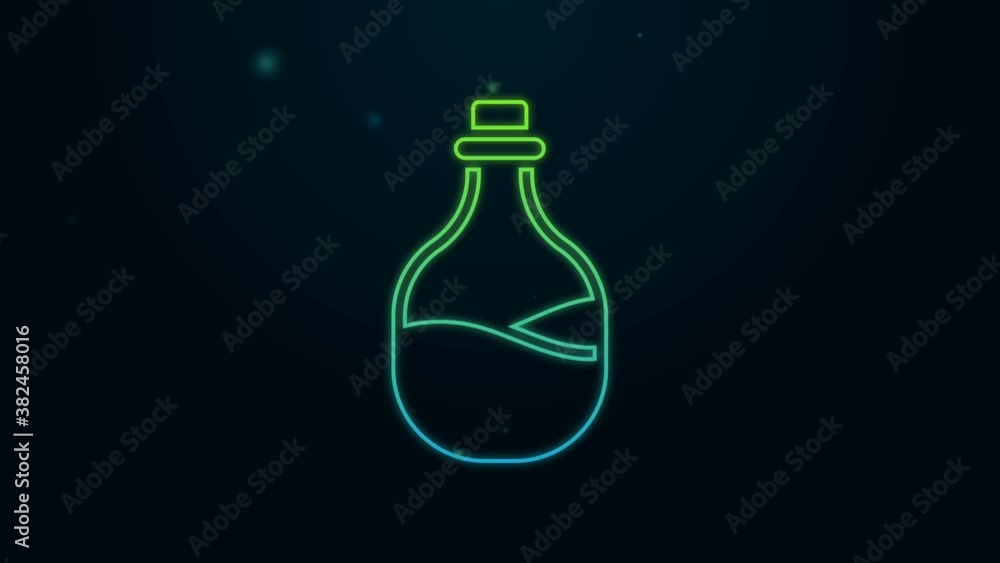 Glowing neon line Old bottle of wine icon isolated on black background. 4K Video motion graphic animation Glowing neon line Old bottle of wine icon isolated on black background. 4K Video motion graphic animation