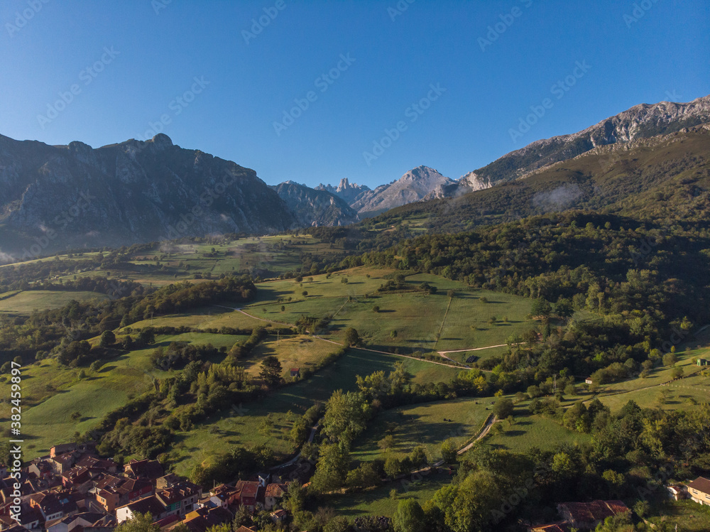 The Naranjo de Bulnes, known as Picu Urriellu, from Pozo de la Oracion viewpoint (mirador) at Arenas de Cabrales, Picos de Europa National Park in Asturias, Spain.