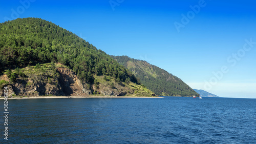 View from lake Baikal to the coastline.