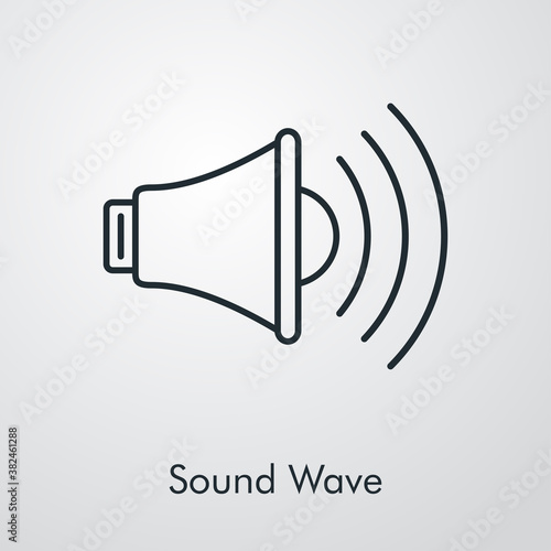 Símbolo sonido. Logotipo lineal altavoz con olas en fondo gris