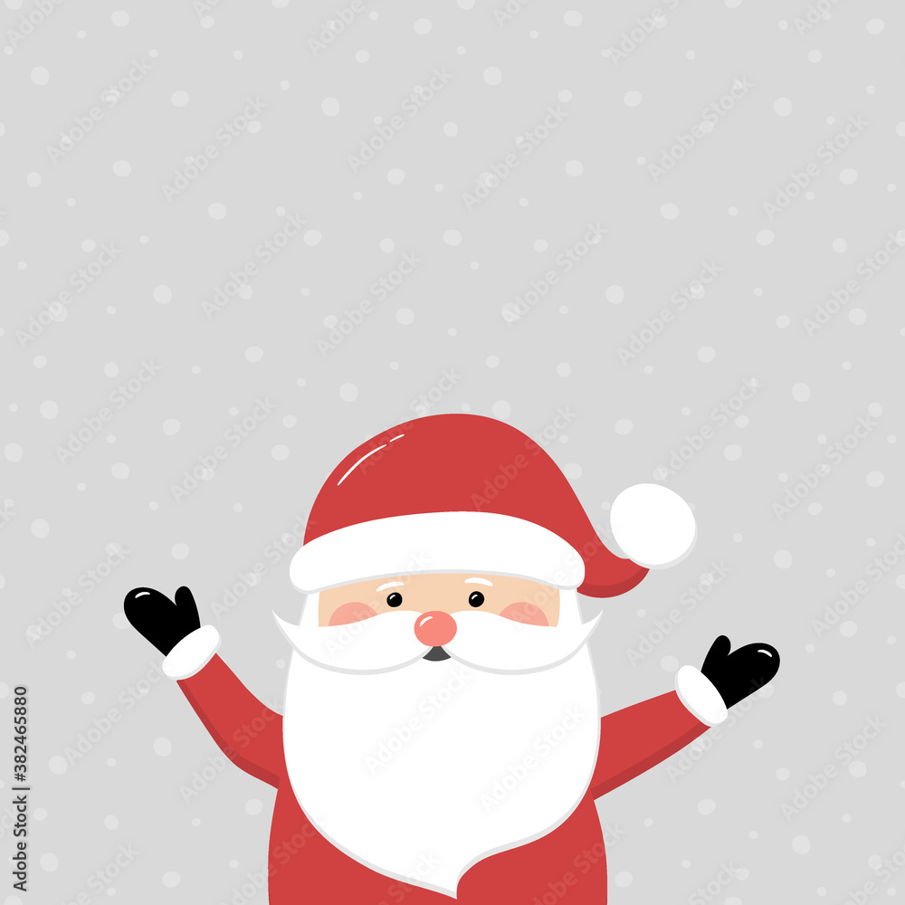 Happy Santa Claus on background with snowflakes and copyspace. Christmas element. Vector