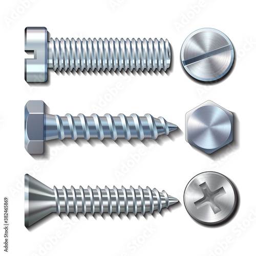 Bolt screw metal pin with head slot and side view
