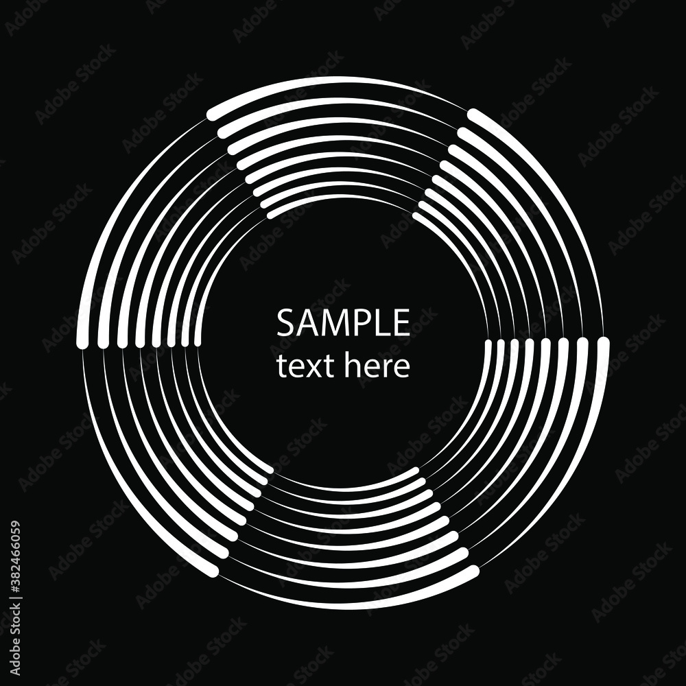 White thick stripes in circle form. Geometric art. Trendy design element for frame, logo, tattoo, sign, symbol, web, prints, posters, template, pattern and abstract background White thick stripes in circle form. Geometric art. Trendy design element for frame, logo, tattoo, sign, symbol, web, prints, posters, template, pattern and abstract background