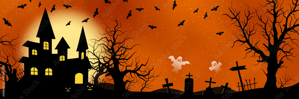 Halloween scary night horizontal vector banner