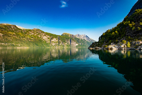 Panoramic and drone landscape of Geiranger fjords  Geirangerfjord  Norway