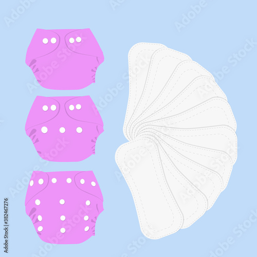 Reusable diapers isolated illustration set