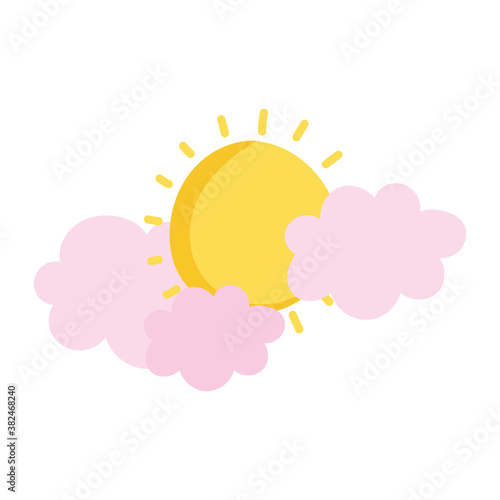 cartoon sun and clouds sky isolated icon design