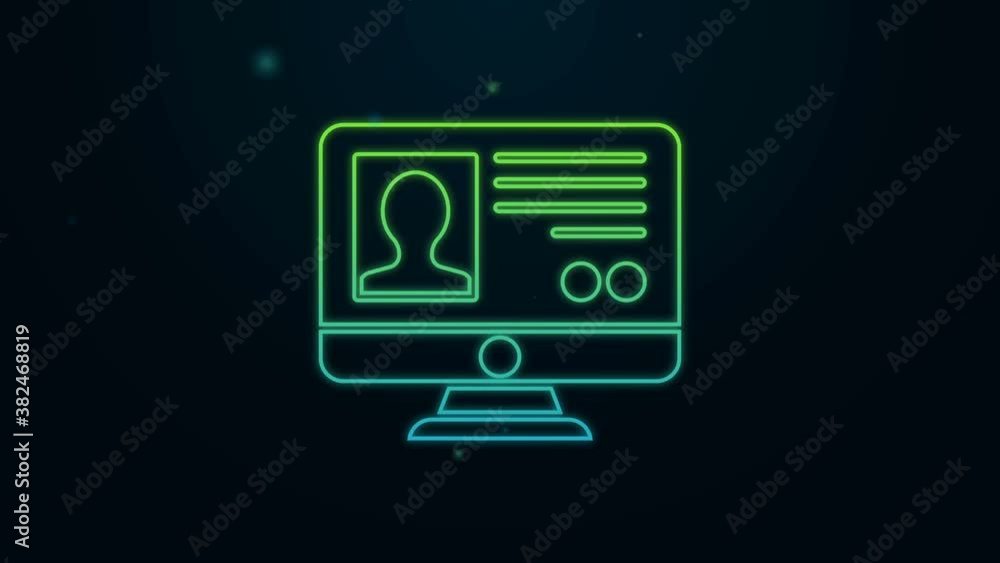 Glowing neon line Create account screen icon isolated on black background. 4K Video motion graphic animation Glowing neon line Create account screen icon isolated on black background. 4K Video motion graphic animation