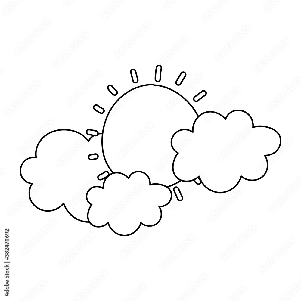 cartoon sun and clouds sky isolated line icon style cartoon sun and clouds sky isolated line icon style