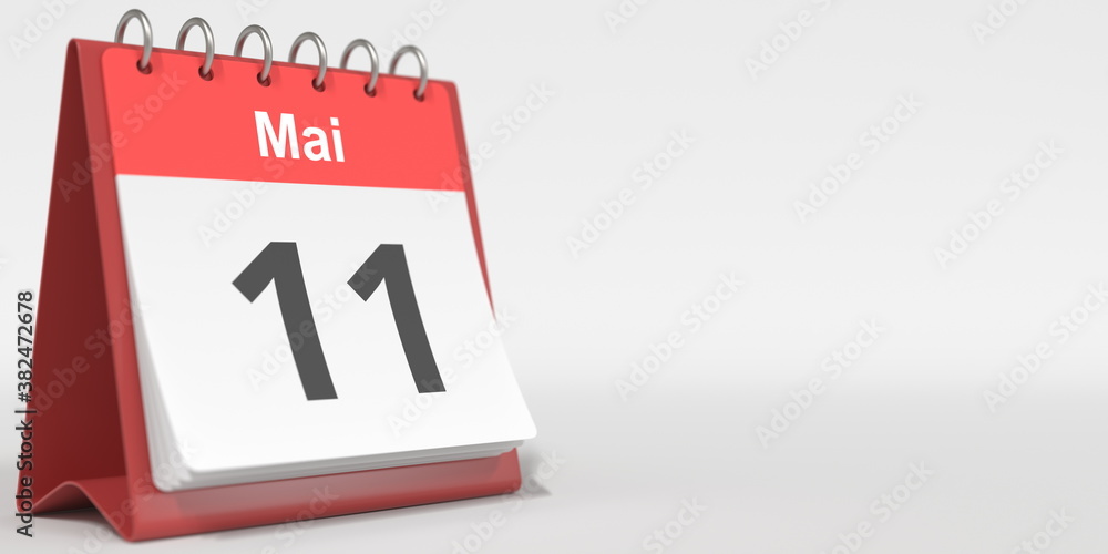 May 11 date written in German on the flip calendar page. 3d rendering May 11 date written in German on the flip calendar page. 3d rendering