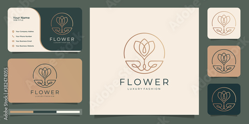 Minimalist elegant flower rose logo. luxury beauty salon, fashion, skin care, cosmetic, yoga and spa products. logo templates and business card design.Premium Vector