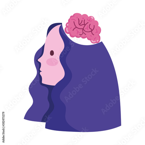 menatl health girl head profile brain isolated icon photo