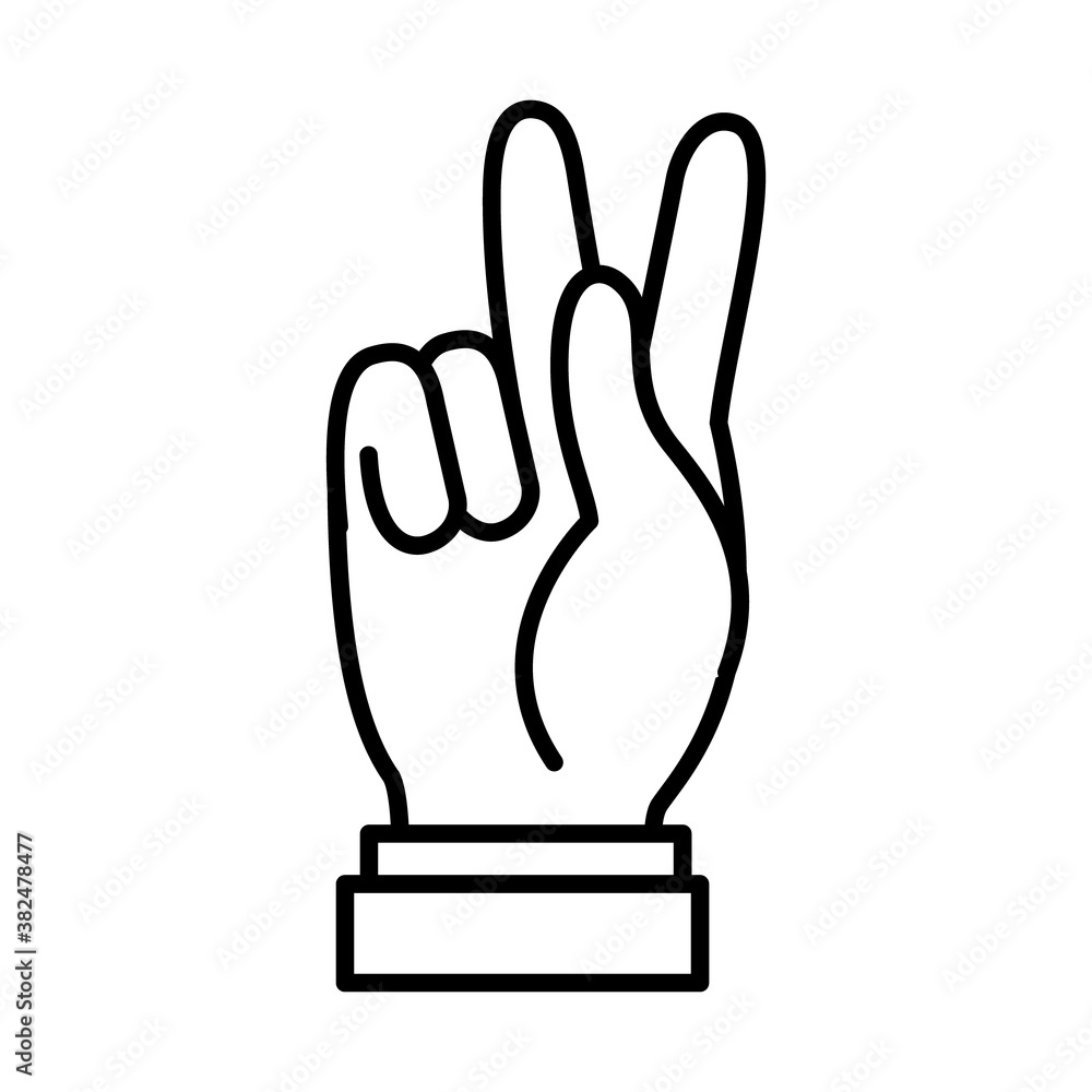 Hand gesture showing letter K on Sign Language, line style Hand gesture showing letter K on Sign Language, line style