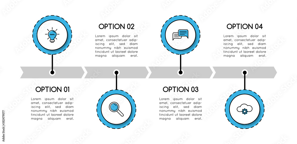 Fototapeta premium Simple timeline. Infographic template with 4 options. Vector