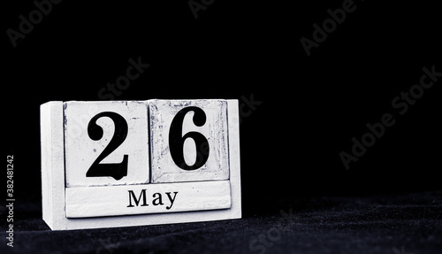 May 26th, Twenty-sixth of May, Day 26 of month May - vintage wooden white calendar blocks on black background with empty space for text © lukasz_kochanek