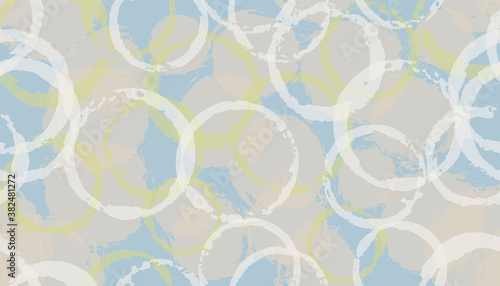 Modern painted circle stamps textile print. Circular splotch overlapping elements vector seamless 