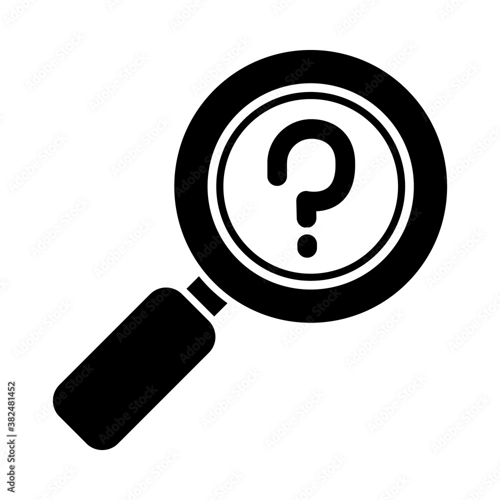 magnifying glass with question mark icon, silhouette style magnifying glass with question mark icon, silhouette style