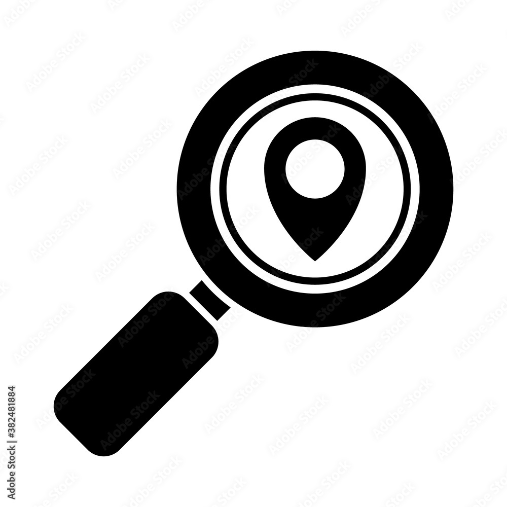 magnifying glass with location pin icon, silhouette style magnifying glass with location pin icon, silhouette style
