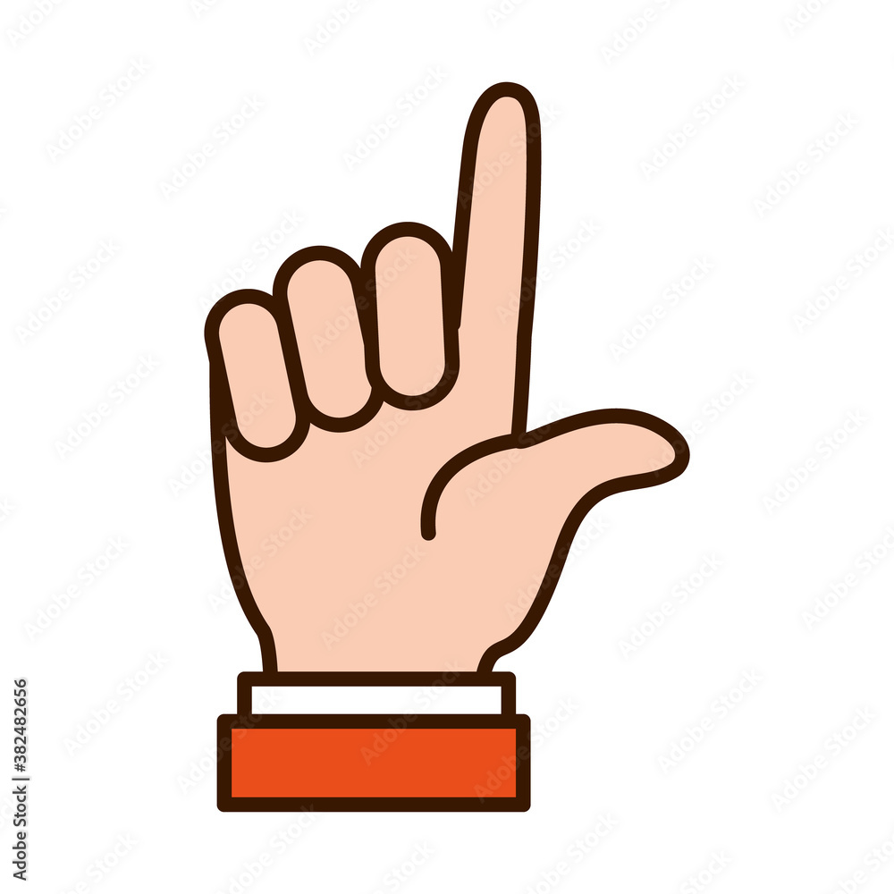 Hand gesture showing L letter, line and fill style Hand gesture showing L letter, line and fill style