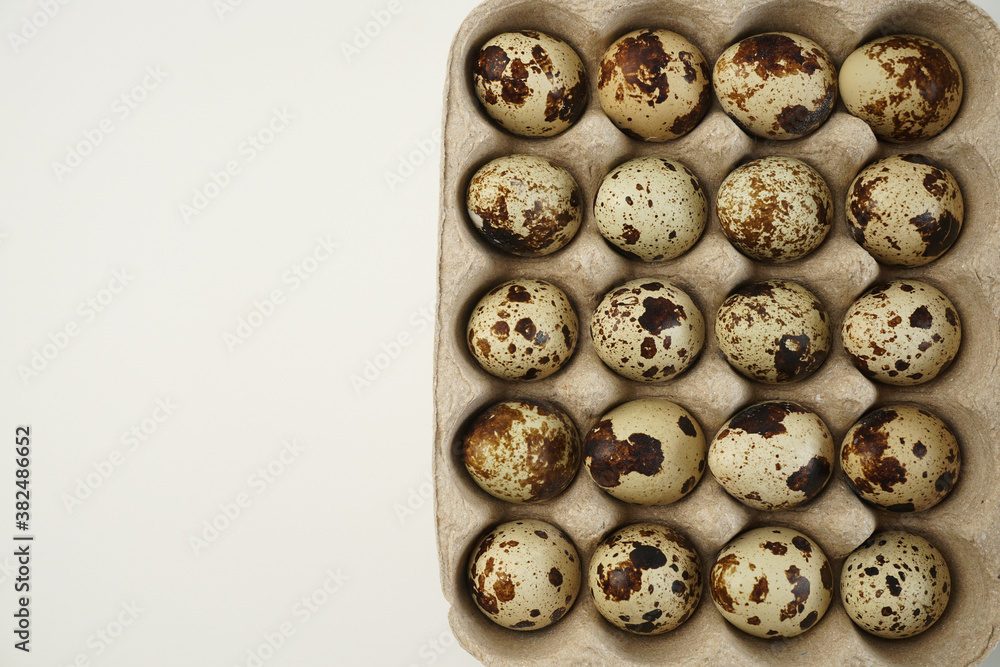 quail egg in packaging close-up on a white background
