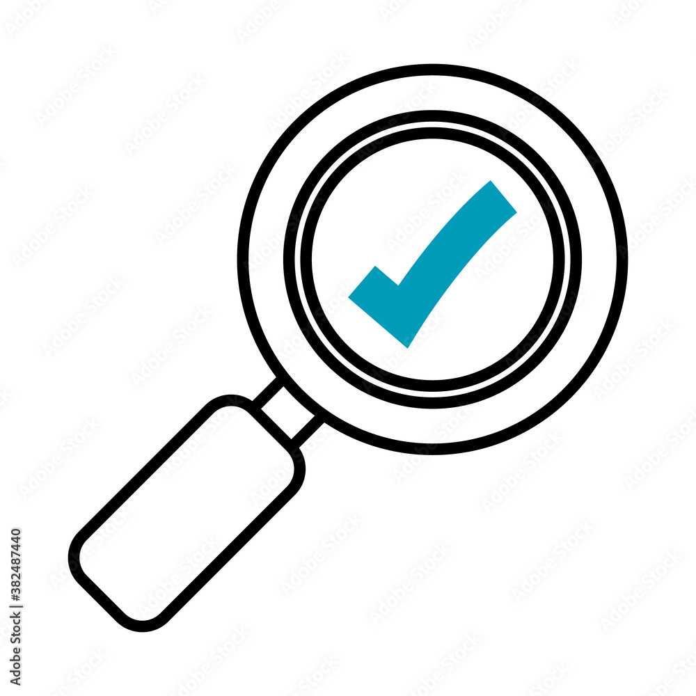 magnifying glass with check mark icon, half line half color style magnifying glass with check mark icon, half line half color style